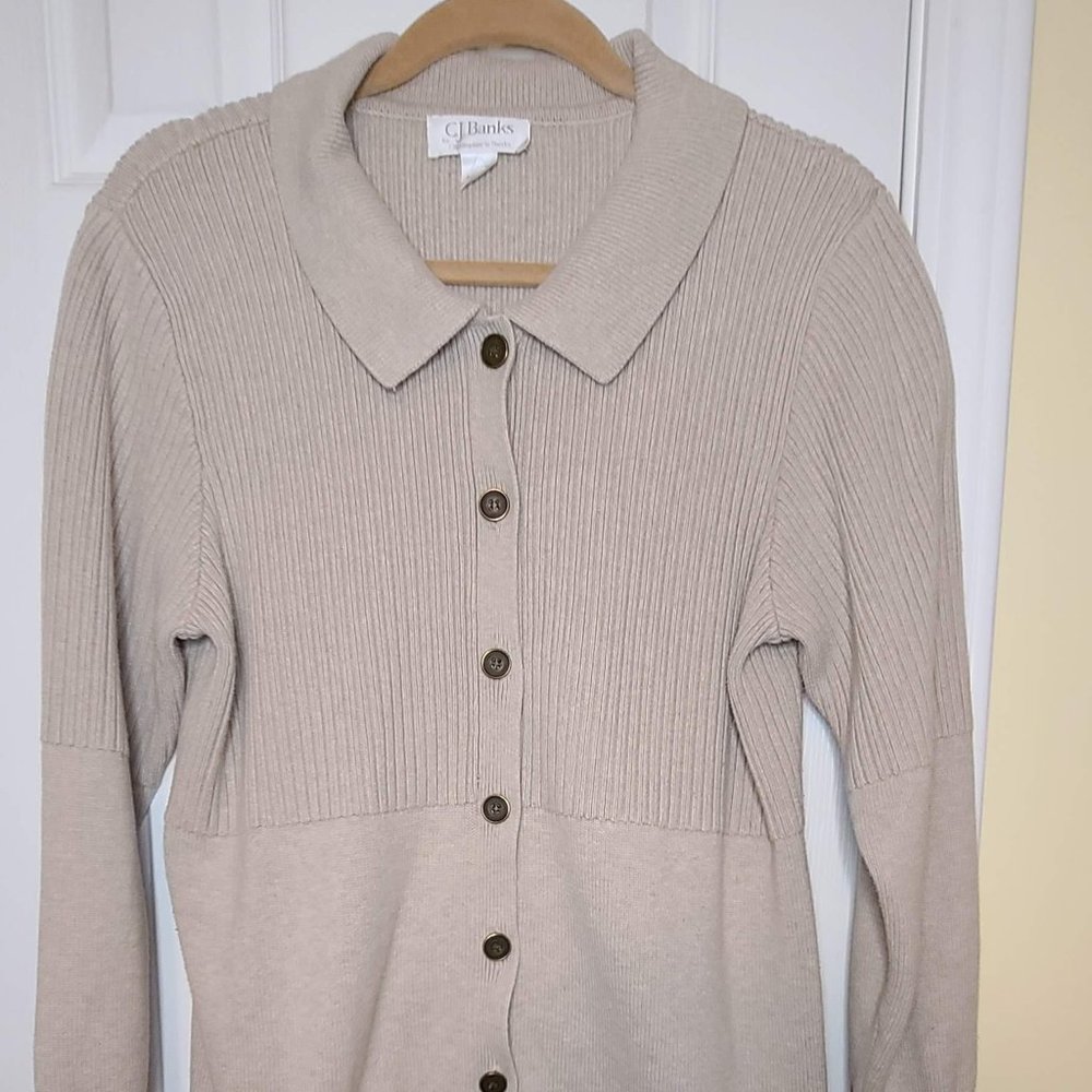CJ Banks Tan Button Down Cardigan 1X